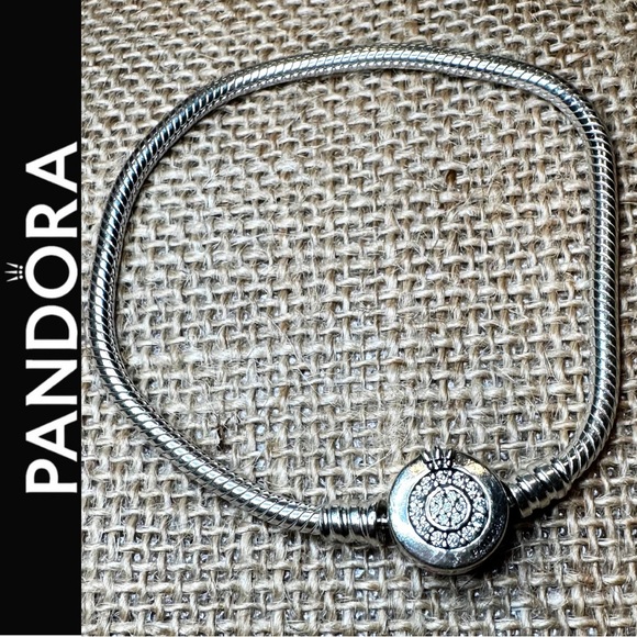 Pandora 7.5" Sterling Silver Moments Sparkling O Snake Chain Bracelet - Picture 9 of 10